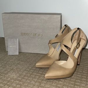 Jimmy Choo Vinse 120 Pumps Tan w/ Black Stripe 37